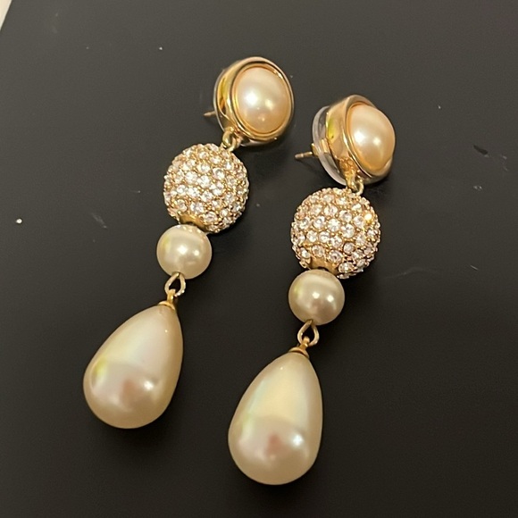 Vintage George Salo Drop Earrings Gold CZ Pearl - Picture 4 of 8